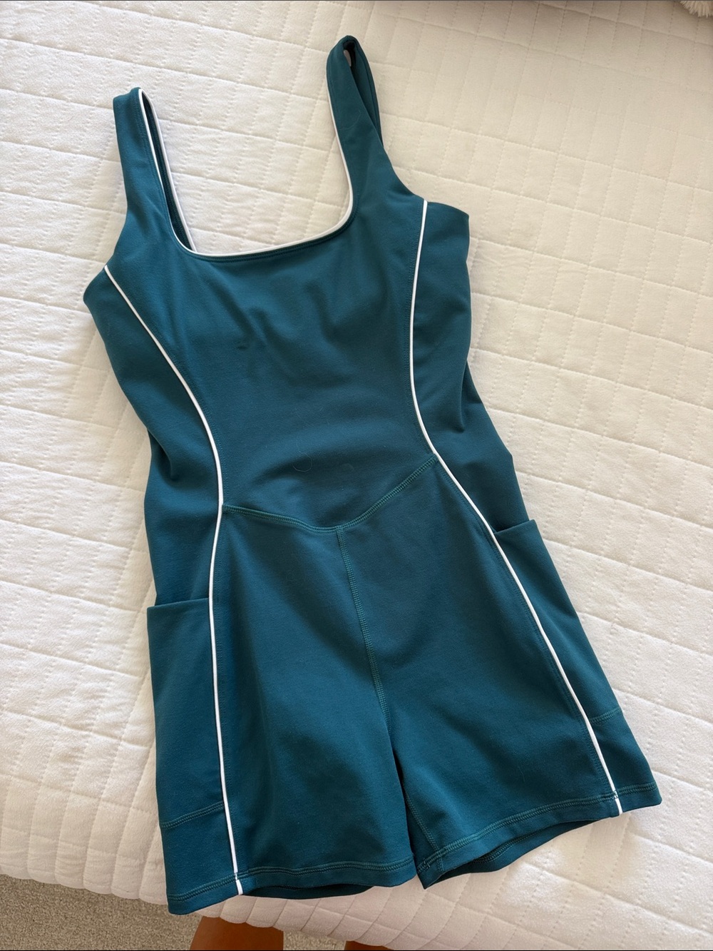 Fabletics Teal One-Piece Romper with White Piping